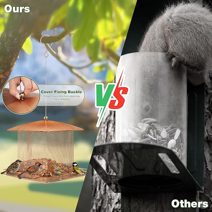 Bird Feeder, Heavy Duty Metal Bird Feeders for Outdoors Hanging, 3.5LB Large Capacity Squirrel Proof BirdFeeders with Rainproof Roof, for Garden Yard Outside Backyard