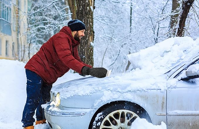 SCRUBIT [3 Pack Ice Scraper with Glove - Car Windshield Scraper for Ice and Snow w/Fleece Mitt - Scrape and Remove Snow While Staying Warm - Waterproof Car Scraper Snow Brush (Black, Blue, Red)