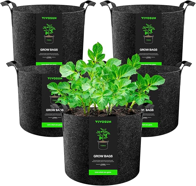 VIVOSUN 5-Pack 1 Gallon Heavy Duty Thickened Nonwoven Fabric Pots Grow Bags with Handles