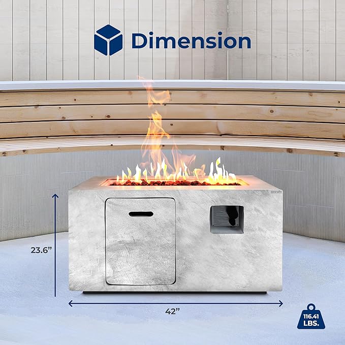 Serenelife Fire Pit Table - 50,000 BTU Propane Gas Fire Pit with Adjustable Flame & Stainless Steel Burner, Weather Resistant, Easy Propane Access, Perfect for Parties & BBQs with Elegant Lava Rock