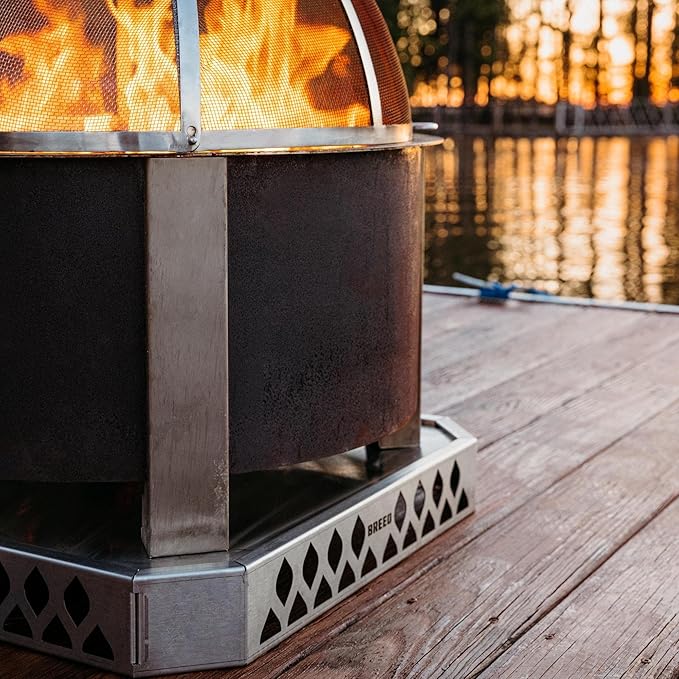 Breeo Base X30 (31.6 Inch) - Fire Pit Mat for Deck Protection - Multi Surface Safe - Superior Heat Protection and Airflow - Stainless Steel Fire Pit Accessory for Outside & Outdoor Surfaces - USA Made