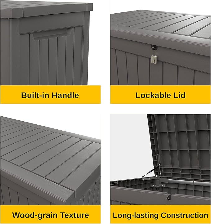 EAST OAK Outdoor Storage Box, 230 Gallon Deck Box,Grey - Lockable, Waterproof, UV-Resistant Large Storage Container for Patio Cushions & Garden Tools.