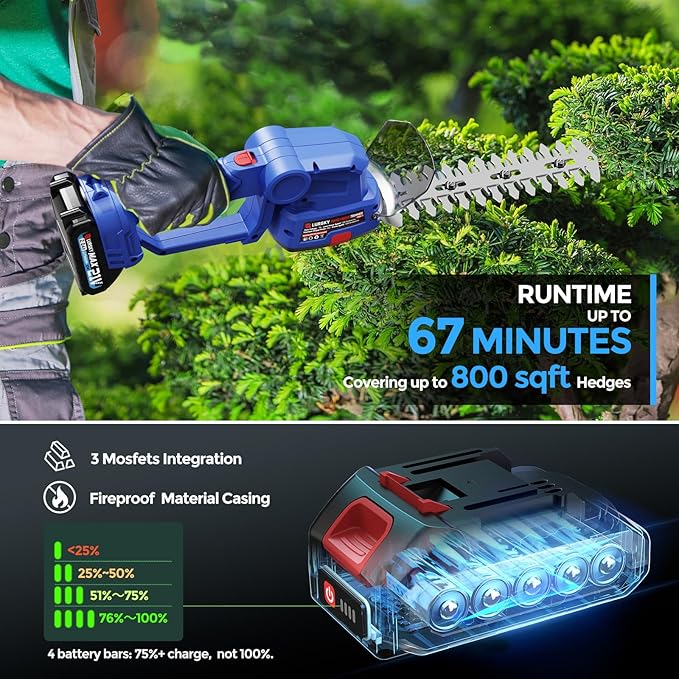 Cordless Hedge Trimmer with Battery 2.0Ah - 2-in-1 21V Grass Shears Handheld, Electric Shrub Trimmer Kit for Garden, Yard and Lawn, Charger Included (Blue)