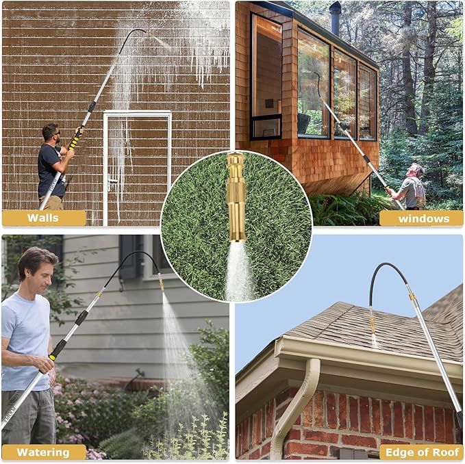 24ft Reach Gutter Cleaning Tools From The Ground, 16ft Telescopic Gutter Cleaner Tools, Rain Gutters Cleaning Tool With Garden Hose Attachment and Bendable Wand