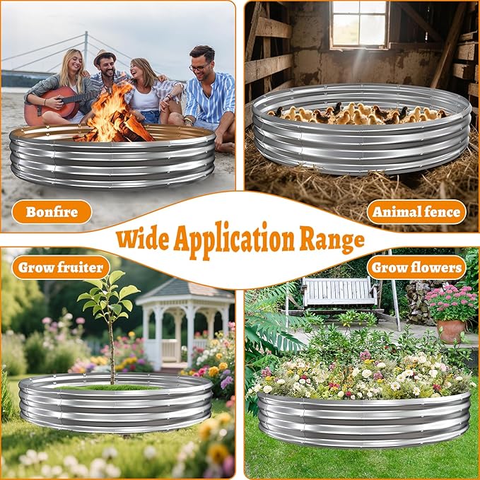 Metal Fire Pit Ring/Bonfire Fire Ring- 6 FT Diameter, 0.7 MM Thick,1 ft High, Durable and Stylish for Outdoor Fire Pits,Patios and Camping (Silver, 6X6X1 ft)