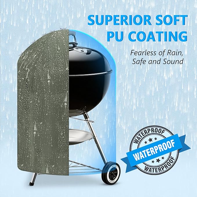 22 Inch Kettle Grill Cover - Superior Charcoal Cover for Weber Original and Master Touch - 600D Outdoor BBQ Cover for 22 Inch Weber Grills and More