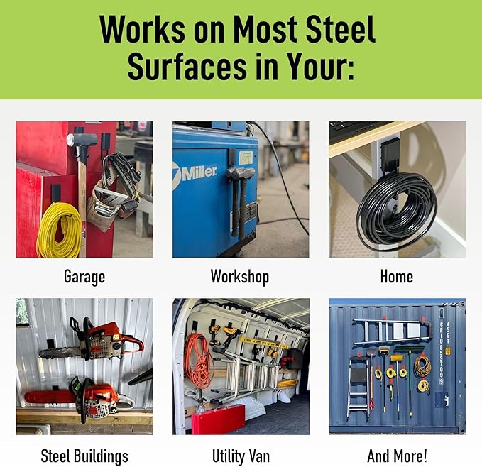 GATOR MAGNETICS MIDI 2.5 & 4" Open Hooks, 25 lb Heavy Duty Magnetic Hooks for Steel Surfaces, Patented Easy-Release, Non-Slip Grip – Storage & Organization, Garage, Shed, Home, Cleaning Tools -4 Pack