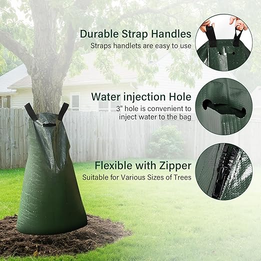 10 Pack Tree Watering Bags, 20 Gallon Slow Release Gator Bags for Trees, Durable PVC Tree Drip Irrigation Bags with Heavy Duty Zipper, Deep Root Targeting