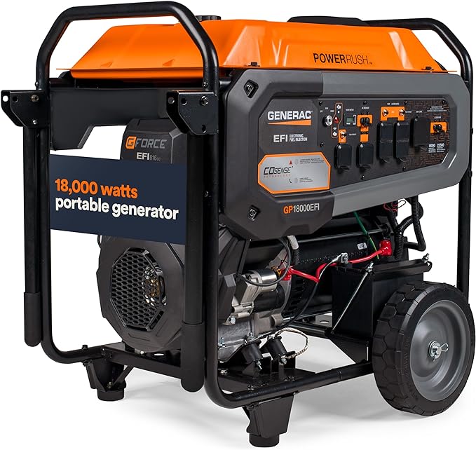 Generac 22,500/18,000-Watt Portable Gas Generator - Electric Start - Home Backup or RV Ready - Heavy Duty Frame - Quiet, Long Runtime, Emergency Power - 49-State Compliant
