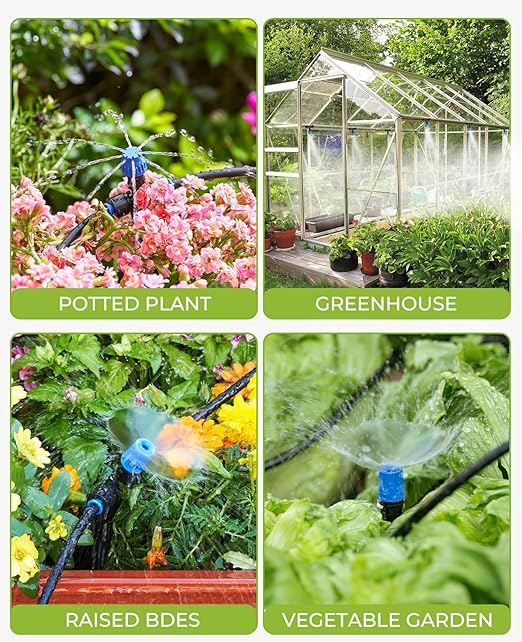 HIRALIY 210FT Drip Irrigation System, Quick Connector Garden Watering Automatic Sprinkler Kit for Lawn Raised Bed Greenhouse Misting System with 3 Kinds Dripper, Adjustable Nozzle