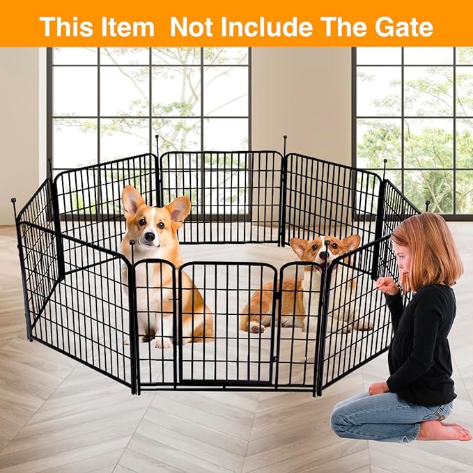 Doorless 56in(H) Black Metal Garden Fences and Borders, 10 Panels Total 22.1 Ft(L), Garden Fence for Dogs, Animal Barrier Fence, Fencing for Flower Beds, Dog Digging Fence Barrier
