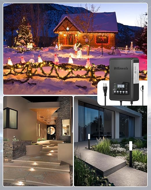 200W Low Voltage Landscape Transformer, Weatherproof Outdoor Low Voltage Transformer, 120V AC to 12/14V AC, Landscape Lighting Transformer with Timer and Photocell Sensor, ETL Listed D11LT06