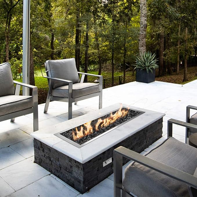 Stanbroil 30 x 10 Inch Rectangular Drop-in Fire Pit Pan with H-Burner, Gas Firepit for Outside, 304 Stainless Steel, 125,000 BTU Max