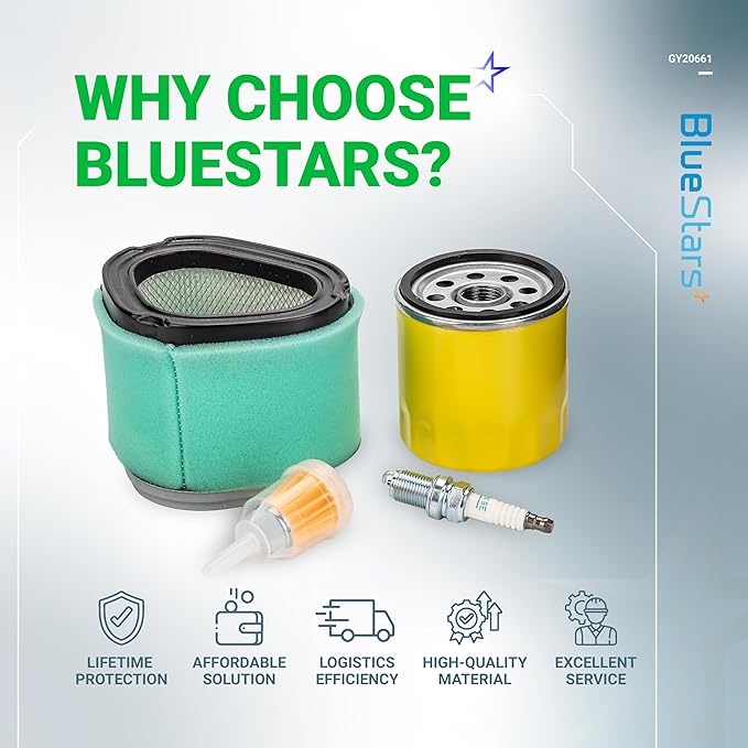 BlueStars GY20661 Air Filter Oil Filter Tune Up Kit - Compatible with John D L110 LT160 LX266 M145944 Lawn Mower Kohler CV13S CV16S CV490 CV491 CV492 CV493 Command Pro Parts 12 083 10-S, 12 083 16