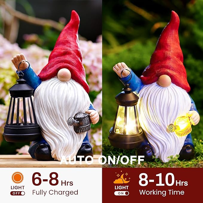 Solar Garden Gnome Gnome Outdoor Statues Garden Decor Resin Birthday Gifts for Women Mom Art for Yard Porch Patio Lawn Yard with Watering Can Lights Lantern