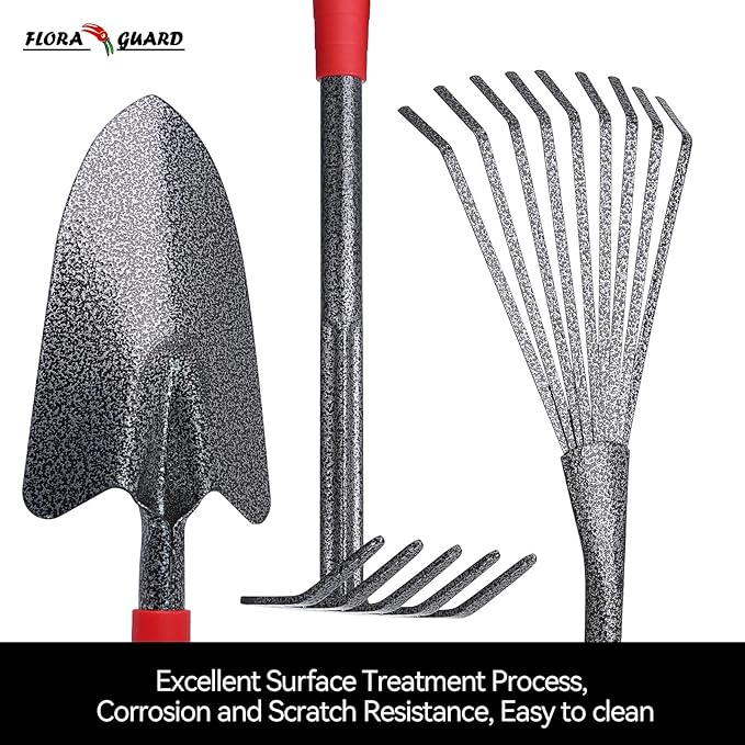 FLORA GUARD Garden Tool Set, 6 Piece Heavy Duty, Large Size Gardening Hand Tools, Sturdy & Durable, Classic Utility Gardening Gift for Seniors and Women