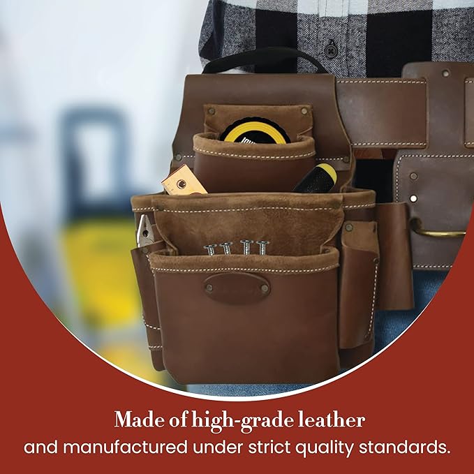 Style n Craft Leather Framer's Tool Belt Combo - 4 Piece Set for Men - Full-Grain Leather with 17 Pockets, Tape Holder & Hammer Loop - Heavy Duty Nylon Stitch - Ideal Carpenter's Tool Belt