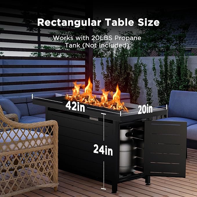 Ciays 42 Inch Gas Fire Pit Table, 60,000 BTU Propane Fire Pits for Outside with Steel Lid and Lava Rock, 2 in 1 Fire Pit Table Gatherings Parties on Patio Deck Garden, CSA-Listed, Black,CIFPT5B