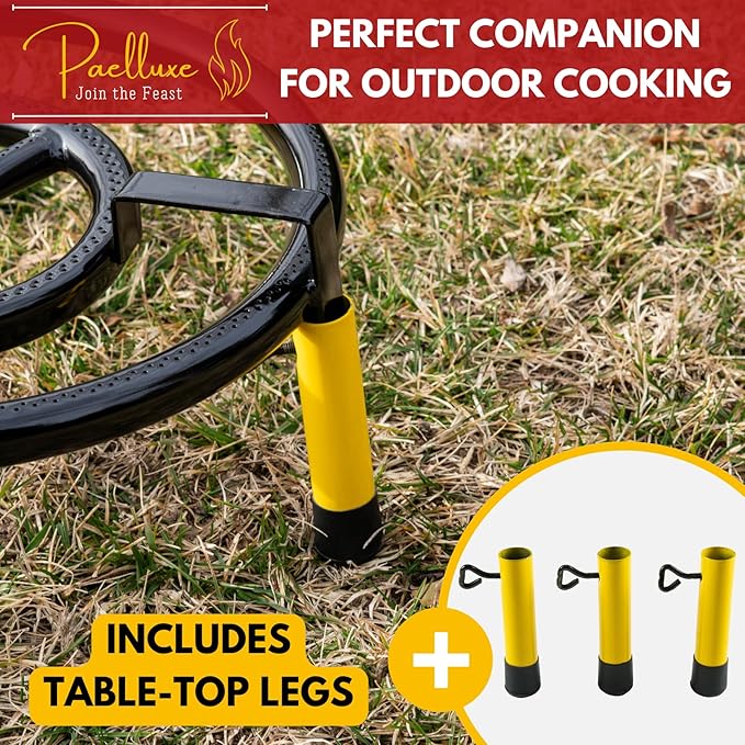 Paella Burner and Stand Set 16 Inch Dual Ring Propane Burner Outdoor Stove with Table Top Stand & Regulator, Portable Gas Cooker Wok Burner for Camping, Crawfish Boil Cooking Outdoor Paellera