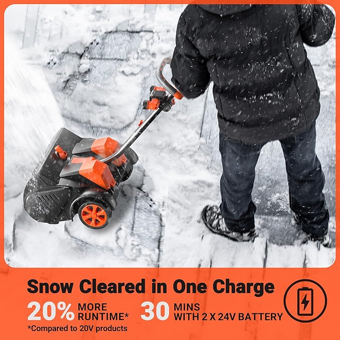 VOLTASK 48V Cordless Snow Shovel with Wheels, 15.7-Inch Brushless Cordless Snow Blower, 4-Ah Battery Snow Blower with Directional Plate & LED Lights (2 * 24V Battery & Dual Quick Charger Included)