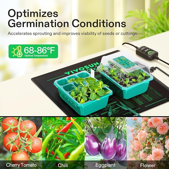 VIVOSUN 20"x20.75" Seedling Heat Mat with Built-in Temperature Controller, UL & MET-Certified Waterproof Plant Heating Pad for Germination, Hydroponics, Brewing, Breeding, and Greenhouses