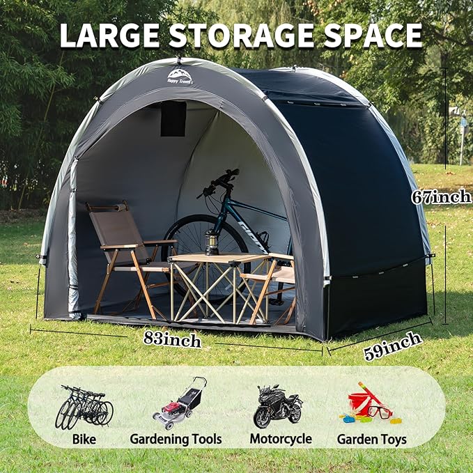 Happy Travel Bike Storage Tent Shed, Outdoor Waterproof Bicycle Covers Shelter with Window for 2/4/6/8 Bikes,Oversized Outside Portable Sheds for Lawn Mower,Garden Tools (Black)