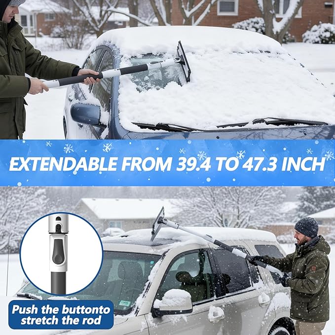 Snow Brush and Ice Scraper for Car, Extendable 39"-48" Telescopic Snow Broom with Detachable Ice Scraper Shovel, 180° Rotatable Head for Car Windshield, SUV, Truck Winter Snow Removal Kit