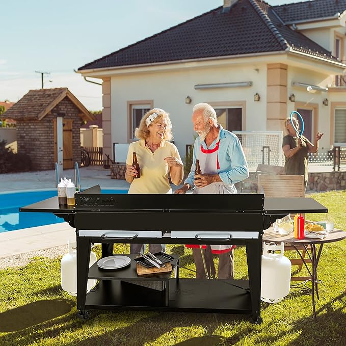 Royal Gourmet GB8003 8-Burner Propane Gas Grill with Foldable Side Tables, Large Propane BBQ Grill with Porcelain-Enameled Steel Wire Grates for Outdoor Party or Backyard Grilling, Black