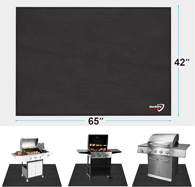 DocSafe 65 x 42 inches Under Grill Mat,Large 4 Layers Fire Pit Mat,Fireproof Mat Heat Insulated Protector for Deck,Patio,Grass,Smoker,BBQ,Reusable Oil-Proof and Waterproof Indoor Fireplace Pad,Black