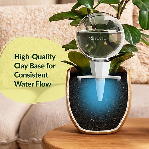 NiHome 4PCS Clay Base Plant Self-Watering Globes for Indoor Use, 17oz Large Capacity Slow Release Water Reservoir Automatic Watering System with Easy Setup for Houseplants Home Office Balcony Planters