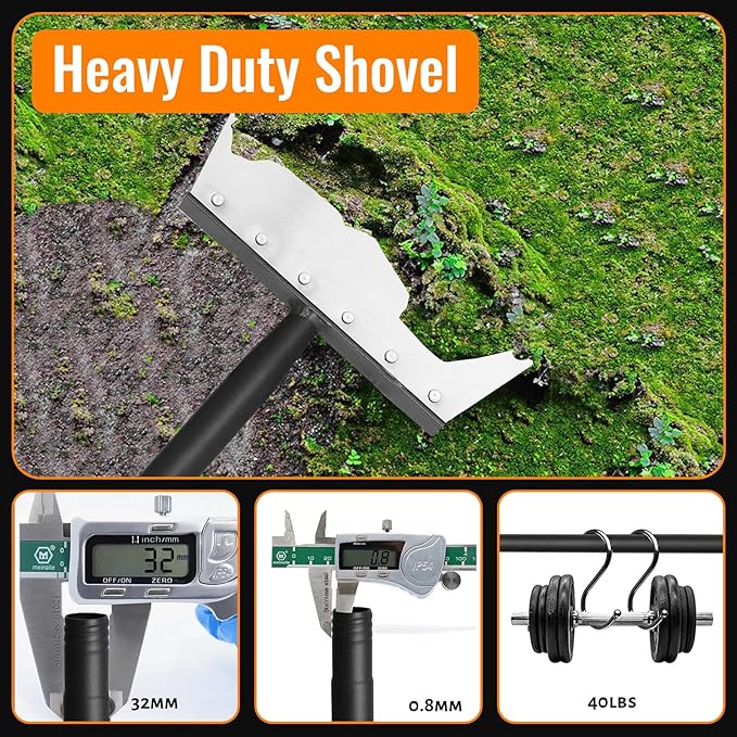 Garden Flat Shovel Scraper, Heavy Duty Floor Scraper with 59 Inch Long Handle, Outdoor Multifunctional Weed Cleaning Shovel for Gardening Edging Trenching Weeding and Removing Snow, Weeds, Dirty, Moss