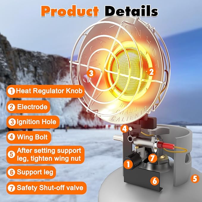 15000BTU Propane Heater, Portable Propane Heater for Outdoor Use with 3 Adjustable Modes and Safety Shut-off Valve for Patio, Camping, Fishing, Garage