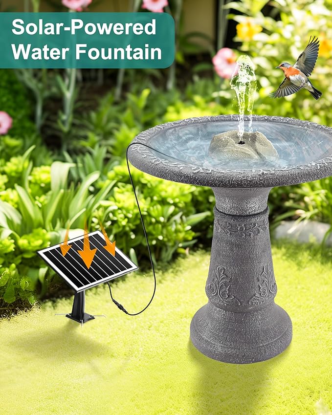 Solar Fountain for Bird Bath with Dry Run Protection Solar Powered Bird Bath Pump with 10 Nozzles,Resin Granite Rock Bird Fountain for Outdoor Water Features,Ponds,Can Cloudy Day Use๏ผWhite๏ผ