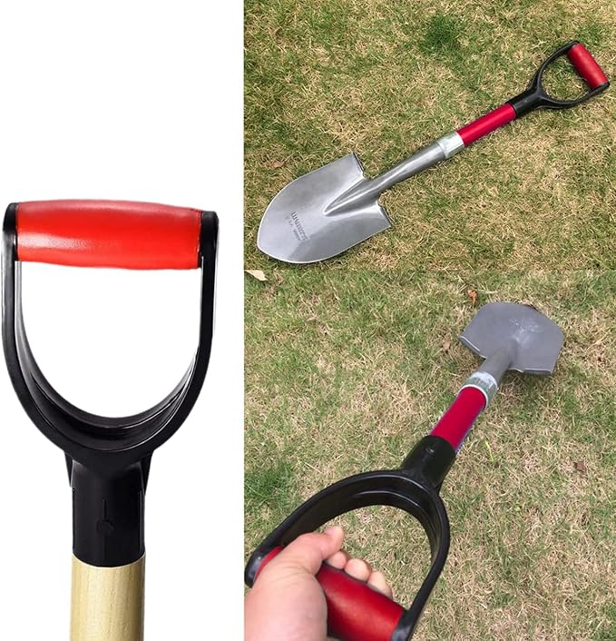Auniwaig Shovel D Grip Handle Replacement, 32mm Inner Diameter Garden Spade Fork Snow Shovel Rake Handle Attachment for Digging Raking Tools, PVC, Red Black, 193mm Long, 105mm Thick