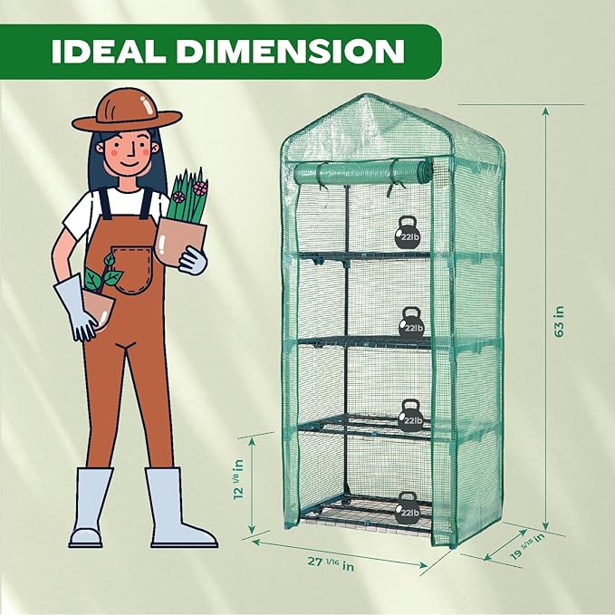 Idzo Mini Greenhouse for Indoor Outdoor, Small Plastic Plant Green House 4-Tier Rack Stand Portable Greenhouses with Durable PE Cover for Seedling