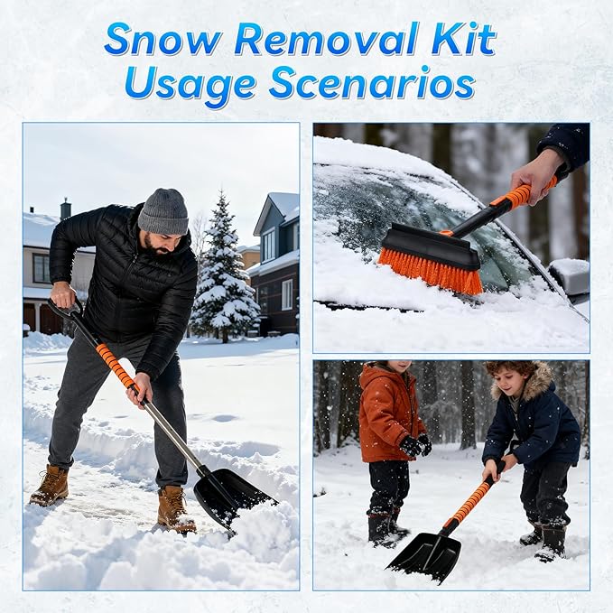 6-in-1 Car Snow Removal Kit with Windshield De-Icer | 40" Extendable Snow Brush & Ice Scraper, Detachable Snow Shovel, 180ยฐ Rotating Head, Foam Grip | Winter Windshield Cleaner for Cars, Trucks & SUVs