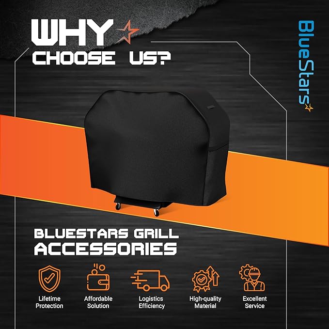 BlueStars 55 inch Grill Cover – Heavy‑Duty Waterproof 600D BBQ Cover for Outdoor Gas Grills, Compatible with Genesis, Weber, Char‑Broil & Nexgrill Models, UV & Rip‑Resistant, Black