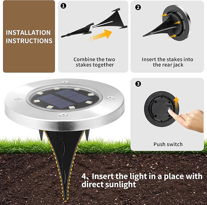 SOLPEX Solar Lights Outdoor Waterproof, 8 Pack Solar Ground Lights, Solar Garden Lights Landscape Lighting for Pathway Driveway Patio Backyard Walkway (Cool White)