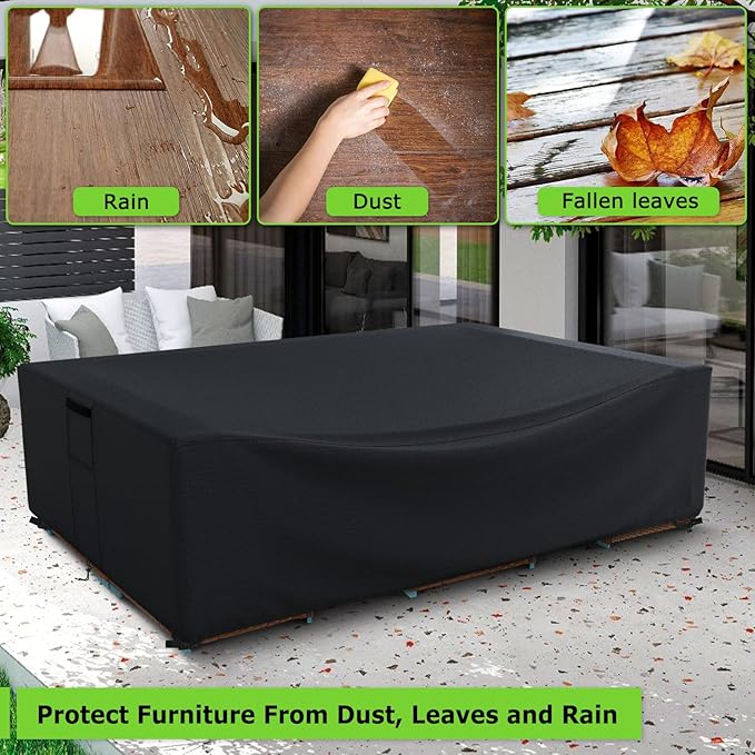 Patio Furniture Covers Waterproof, Heavy Duty 600D Outdoor Furniture Covers for Outside Sectional Sofa Set,Tear Resistance and Anti-UV, Black, 48"L x 28"W x 13"H