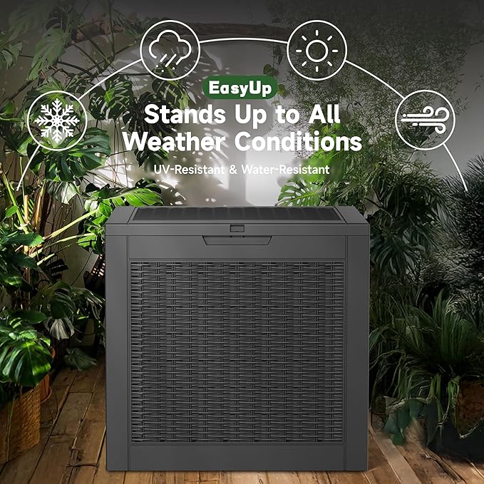 32 Gallon Resin Deck Box Waterproof, UV Resistant Outdoor Storage Box for Delivery, Garden, Patio,and Porch, Rattan Black