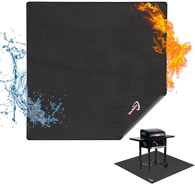 DocSafe Large Under Grill Mat 48" Square Fire Pit Mat,4 Layers Fireproof Grill Pads Protect for Deck,Patio,Outdoor Charcoal,Smokers,Wood Floor,Indoor Fireplace,Reusable Oil-Proof&Waterproof,Black