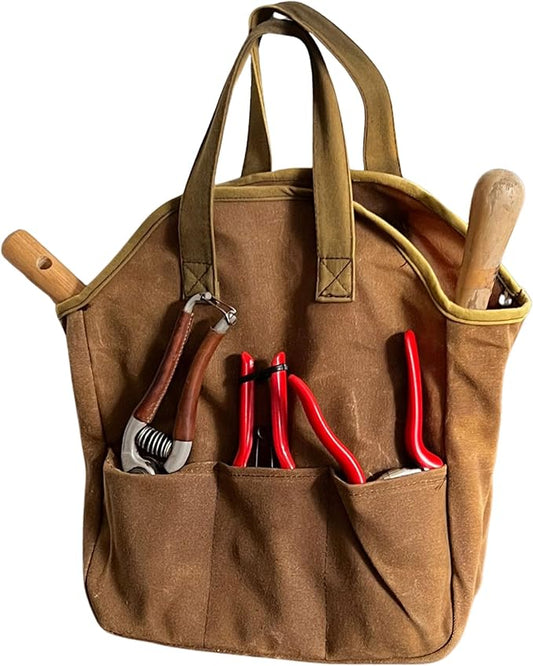 Garden Tool Bag - 12x14โ Heavy Duty Waxed Canvas Tote Bag Caddy with 6 Interior and 3 Exterior Pockets for Organizing Gardening Tools - Gardening Gifts for Women and Men by Kings County Tools