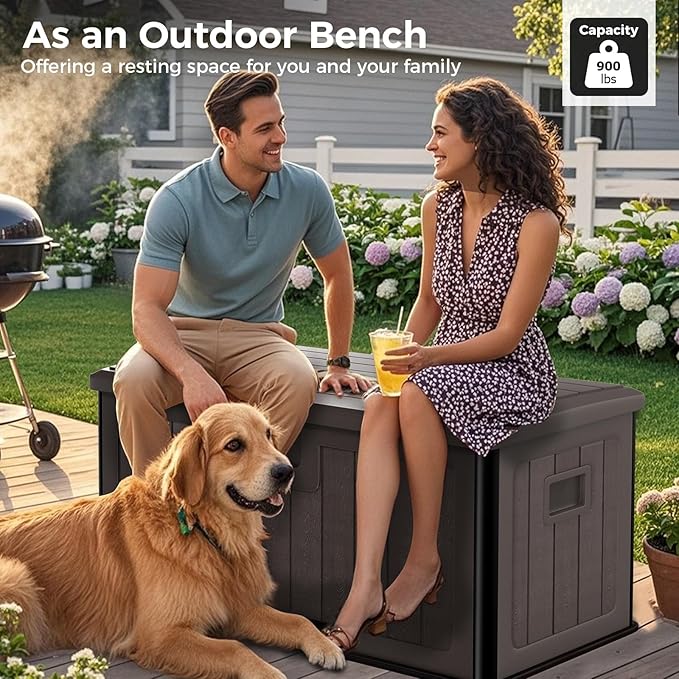 Outdoor Storage Deck Box 100 Gallon, UV Resistant & Waterproof Deck Box with Double-Wall Construction, Lockable Storage Bins Container for Pool Patio Garden