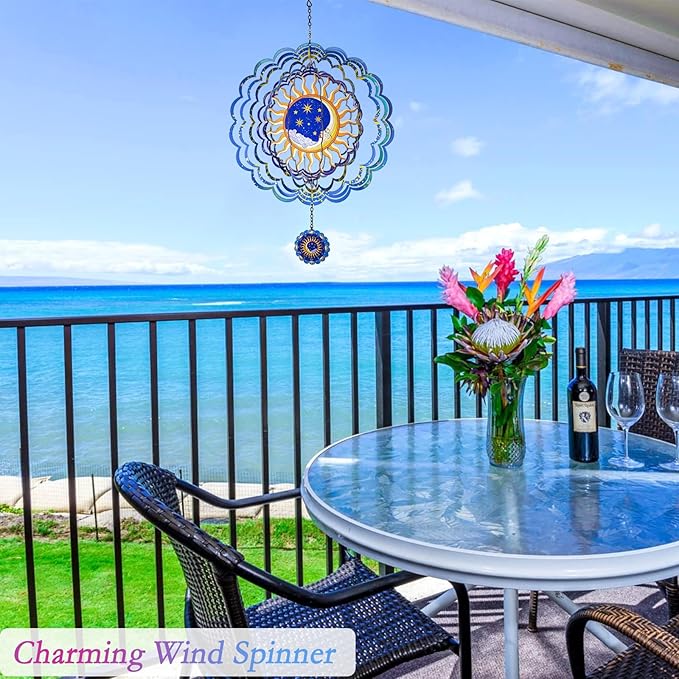 Metal Wind Spinners Outdoor Hanging Zodiac Signs Wind Spinner Moon Wind Catcher Outdoor Hanging Decor Wind Chime Metallic Wind Spiral, Wind Spinners for Yard and Garden Patio Porch, Worth Gift