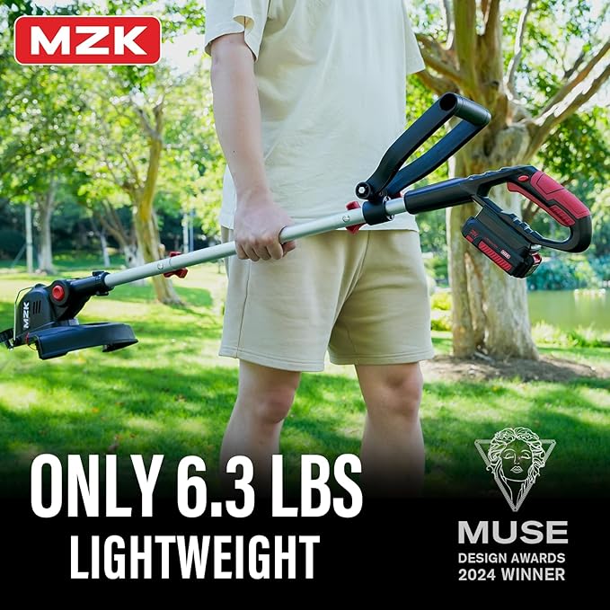 MZK 20V 12'' Cordless String Trimmer, Grass Trimmer&Edger with 8 Replacement Spools, Battery Powered Lightweight Weed Trimmer with Auto Line Feed for Garden, Lawn(2 * 2AH Battery and Charger Included)