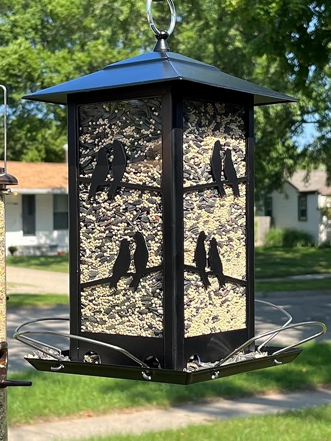 Vivace Bird Feeder, Large 4LBs Metal Hanging Feeder With Perches for Wild Birds, Outdoor Garden and Backyard, Black