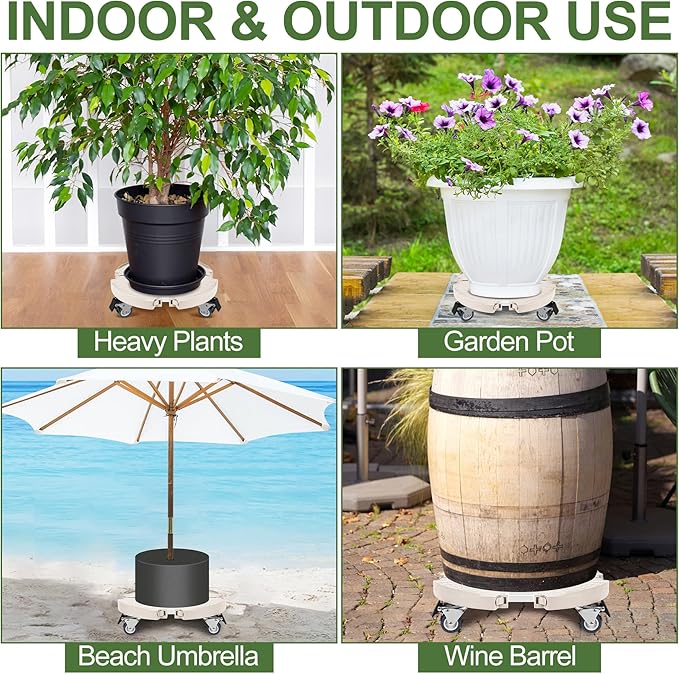 ToLanbbt 2 Pack Plant Caddy Stands with 360° Wheels Adjustable 15-22 in Rolling Stands Heavy Duty Large Plant Carts Dolly with Casters 440lbs Capacity for Large Planter, Garden Pot, Flower Pot, Beige