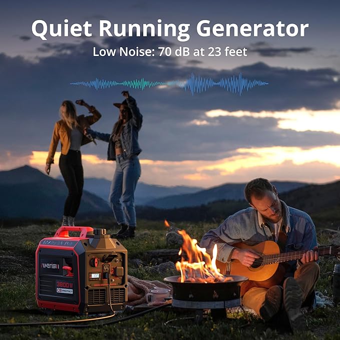 3800W Portable Inverter Generator, Gas Powered, Digital Display, Super Quiet and Lightweight Generator for Camping, Home Emergency Use, Tailgating, RV Ready, EPA Compliant