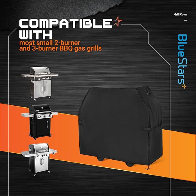 BlueStars 58 inch Grill Cover – Heavy‑Duty Waterproof 600D BBQ Cover for Outdoor Gas Grills, Compatible with Genesis, Weber, Char‑Broil & Nexgrill Models, UV & Rip‑Resistant, Black
