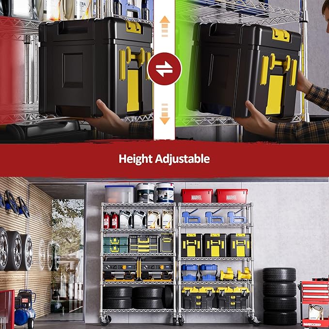 IZEUK 5-Tier Storage Shelving Unit with Wheels, Adjustable Heavy Duty Steel Wire Rack Organizer (Chrome, 17.7" D x 47.2" W x 76.7" H, 1750 lbs Capacity) for Garage, Kitchen, Pantry, Laundry, Basement